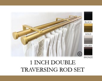 Double Channel Track 1 Inch Round Drapery Rod Set - Includes Curtain Rods, Double Channel Brackets, Glides, End Caps -Free Shipping