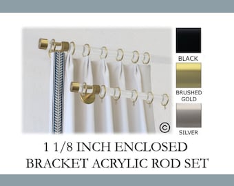 Acrylic 1 1/8 Inch Round Drapery Rod Set- Includes Acrylic Curtain Rod, Enclosed Brackets, Rings, and End Caps - Free Shipping