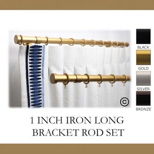 Iron 1 Inch Round Drapery Rod Set- Includes Curtain Rod, Long Enclosed Brackets, Rings, and End Caps - Free Shipping