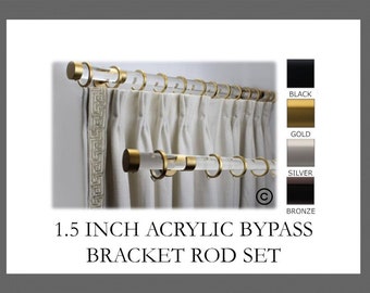 Acrylic Lucite 1.5 inch Round Drapery Rod Set - Includes Curtain Rod, Bypass Brackets, Bypass Rings, and End caps - Free Shipping