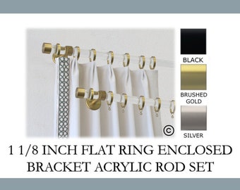 Acrylic 1 1/8 Inch Round Drapery Rod Set- Includes Acrylic Curtain Rod, Enclosed Brackets, Flat Rings, and End Caps - Free Shipping