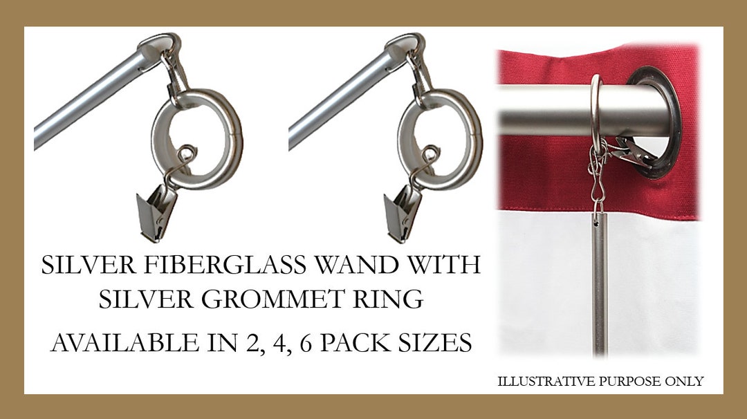 Silver Fiberglass Curtain Pull Wand With Silver Grommet Ring Easy Open