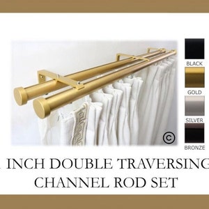 Double Channel Track 1 Inch Round Drapery Rod Set - Includes Curtain Rods, Double Channel Brackets, Glides, End Caps -Free Shipping