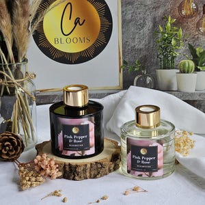 Reed Diffuser, Luxury Home Fragrance - Pink pepper and rose, handmade, birthday gift for her, girlfriend, wife, mother, him, BOXED gift set