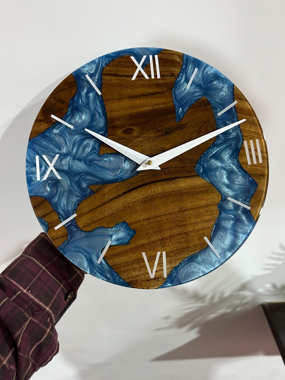 Custom Wall Clock Made of Olive Wood, Filled With Top Quality Epoxy