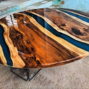 Custom Epoxy Resin River Table: Handmade Wood Coffee Table