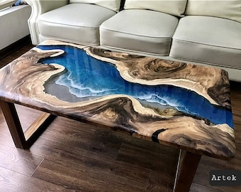 Mesa de resina epoxi de pedido personalizado, mesa personalizada, diseño oceánico, resina de arte de madera, mesa de centro, arte de resina, mesa epoxi, mesa de resina