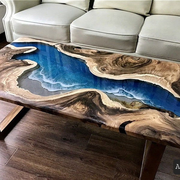 Custom Order Epoxy Resin Table, Custom Table, Ocean Design, Wood Art Resin, Coffee Table, Resin Art, Epoxy Table, Resin Table