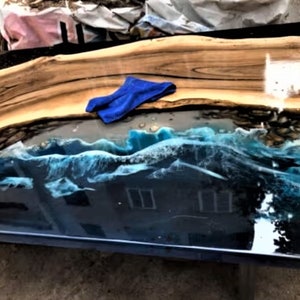 Benutzerdefinierte Epoxy Tisch Walnussholz Tiefsee Meer und Wellen Esstisch, Küche, Kaffee, Bürotisch Handmade Custom Order Epoxy Resin Tische Bild 5