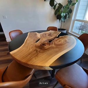 Round epoxy dining table, round epoxy table, Round black epoxy table, round epoxy coffee table, Round epoxy Bar & Cafe table.
