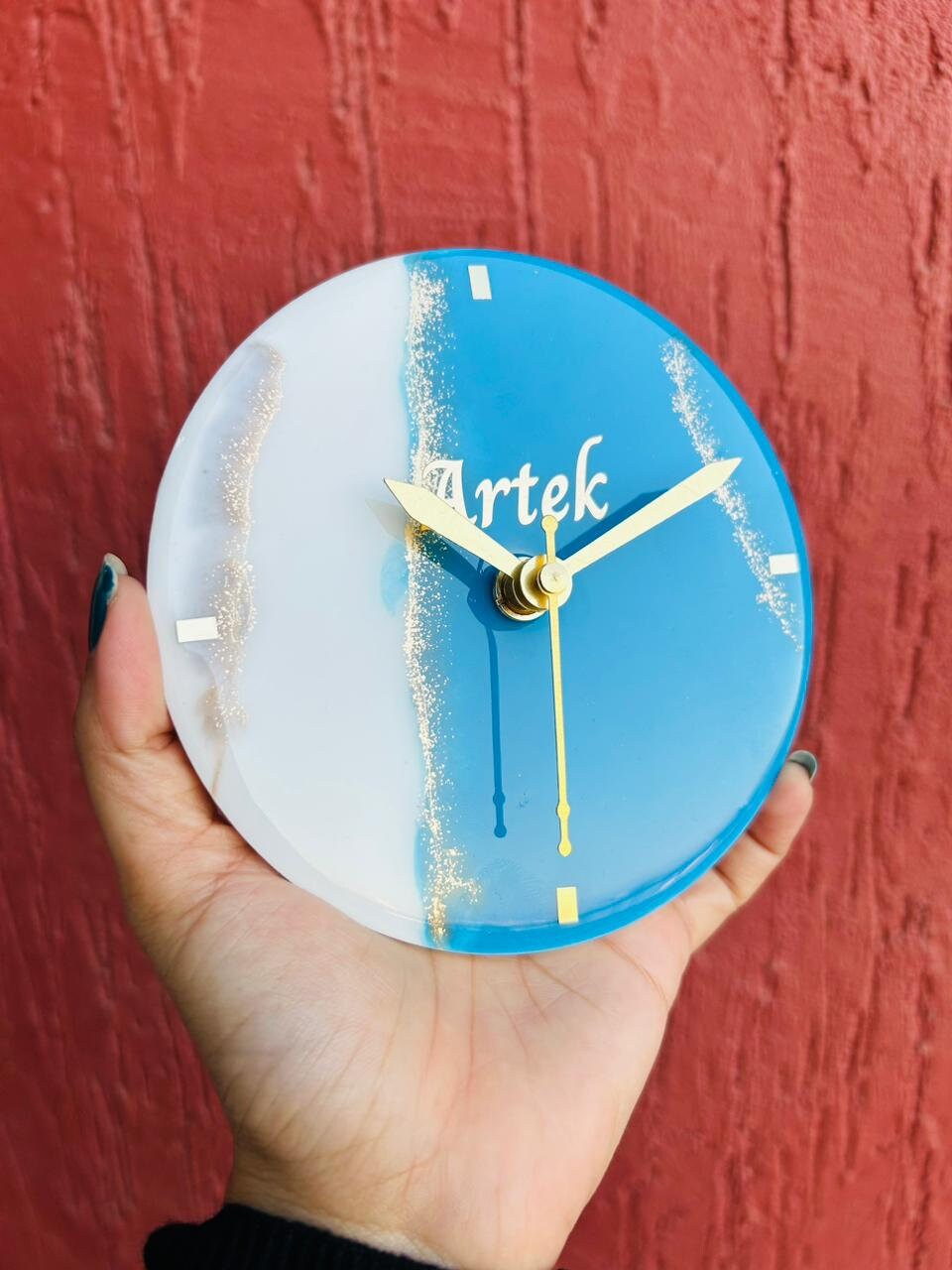 Handmade Epoxy Resin Unique Clock With Metal Stand, Desk Clock, Office