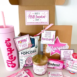Tickled Pink Care Package: Personalized Tumbler, Candle & Snacks - Etsy