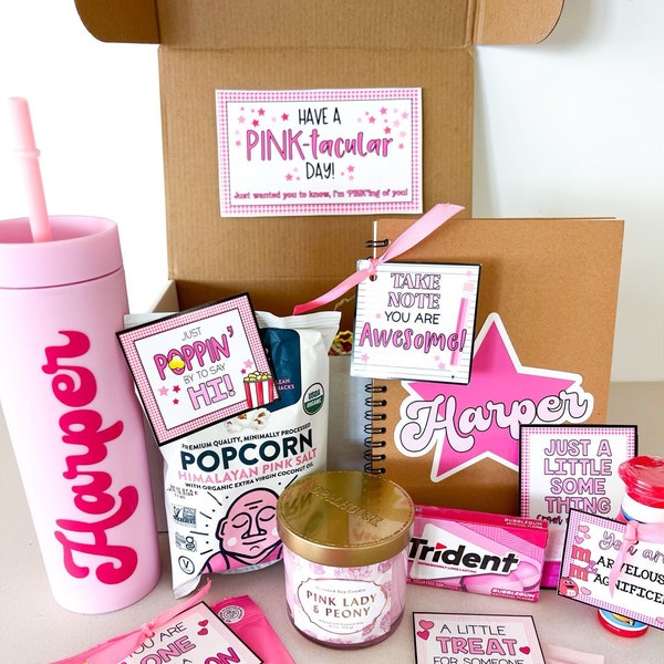 Tickled Pink Care Package, Pink-tacular gifts, Get Well wishes, Pink Snack Box, Personalized Cups, Pink Gifts, Pink Lover