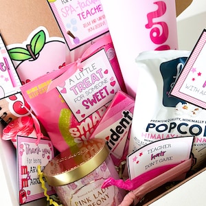 Tickled Pink Teacher Appreciation, Care Package, End of Year Gift, Pink Teacher Snack Box, Personalized Cups, Pink Gifts, Pink Lover