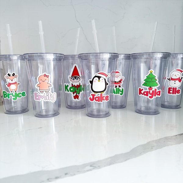 Christmas Cups for Kids Table, Personalize tumblers, Christmas Family Dinner, Kids Holiday cups, Friends, Party Favors, Gingerbread