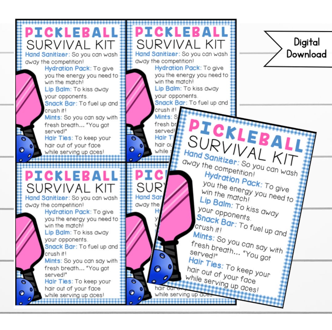 Pickle Ball Survival Kit Printable Custom Sports Tag. Gifts for