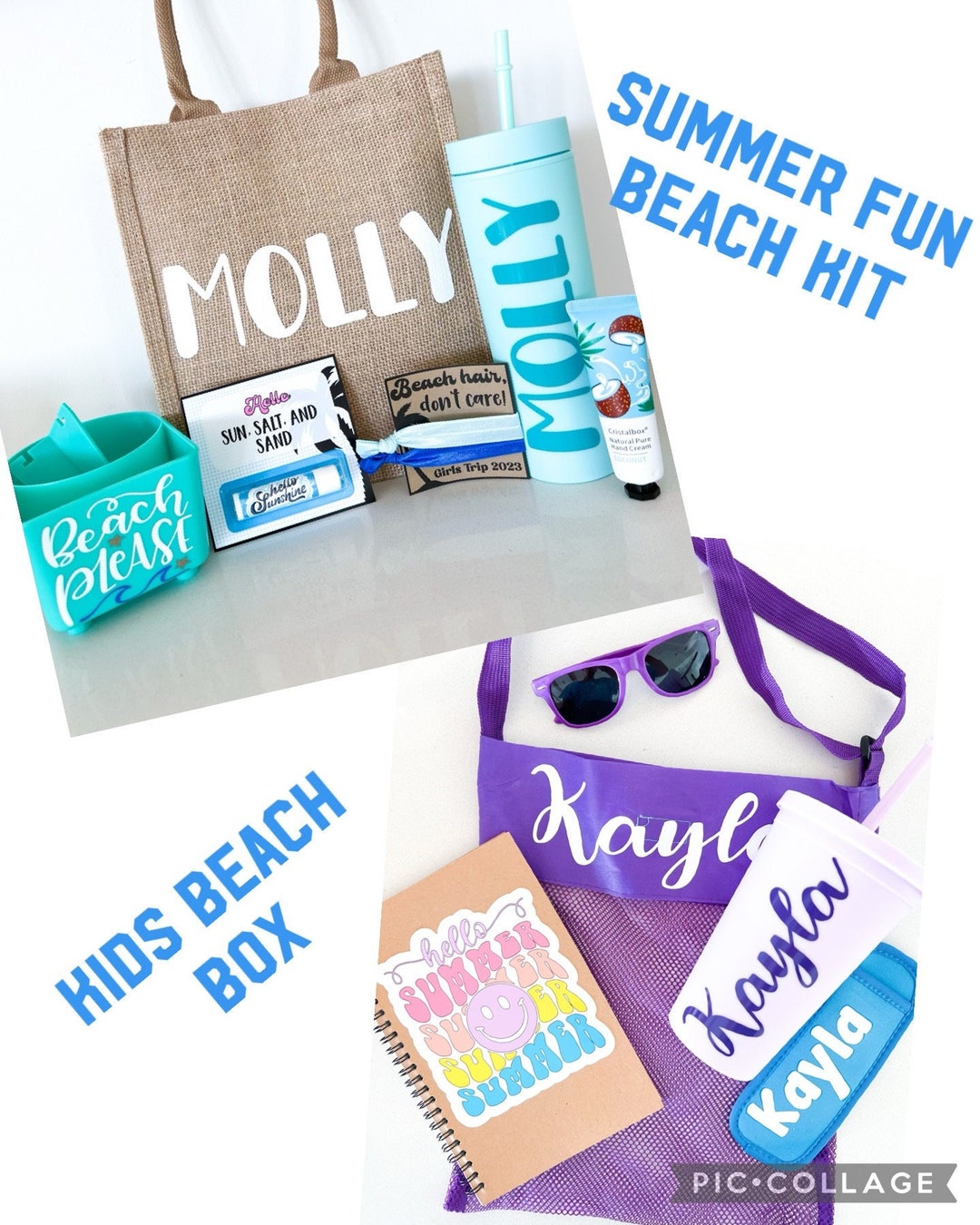 Summer Beach Kits, Family Trip, Summer, Personalized Cup, Seashell Bags