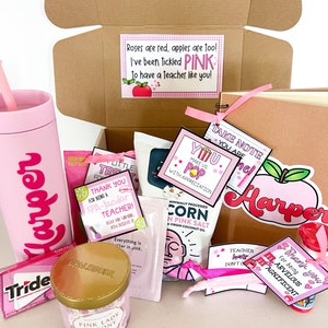 Tickled Pink Teacher Appreciation, Care Package, End of Year Gift, Teacher Yellow Snack Box, Personalized Cups, Sunshine Gifts