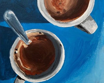 Coffee Blue Acrylic Painting Print