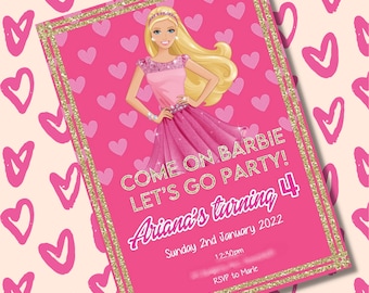 Pink Doll Birthday Invitation, Editable Party Invite (Digital Download)