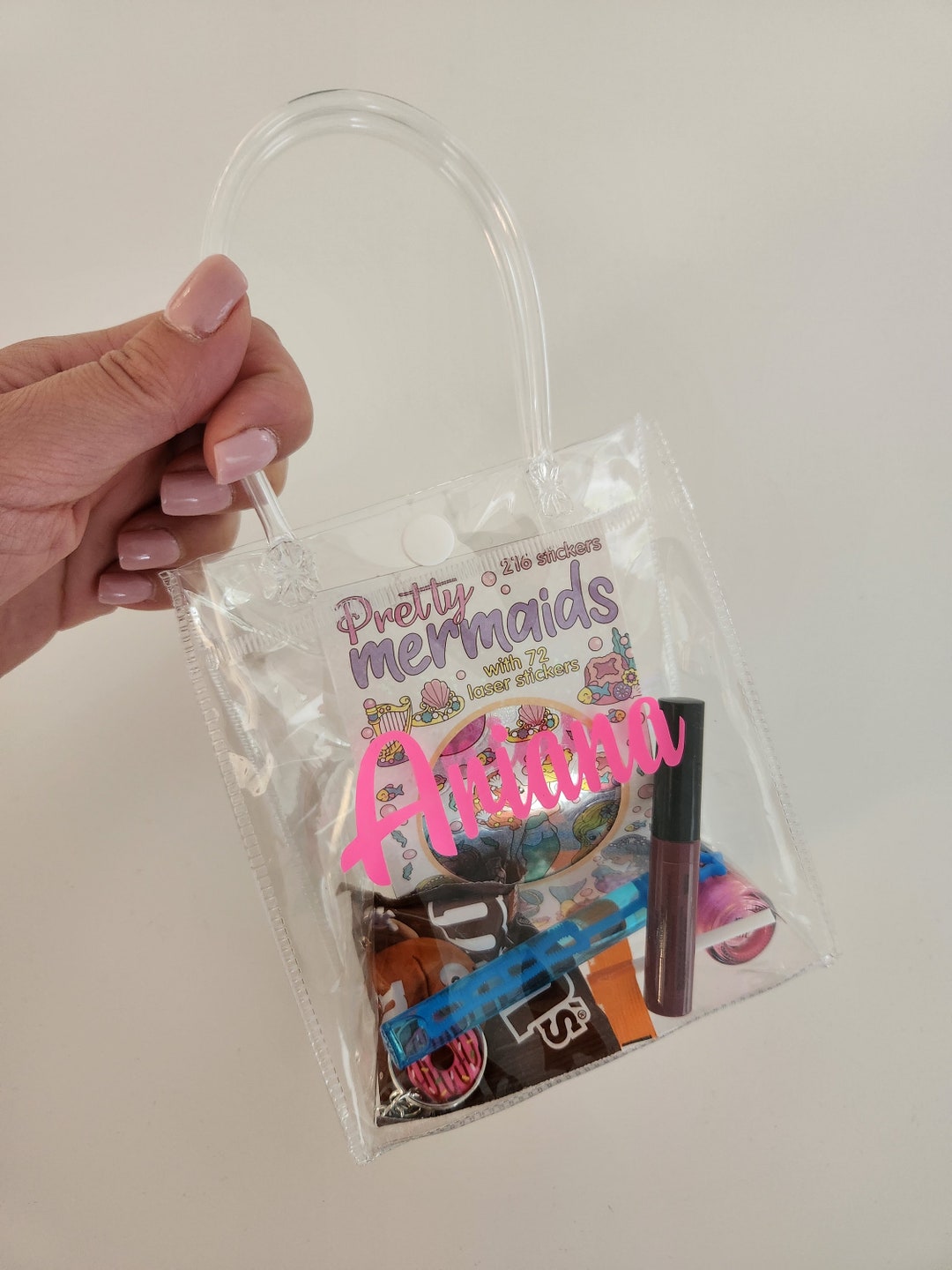 Bolsas de PVC personalizadas para regalos de fiesta, regalos de fiesta para  niños, bolsa de mano transparente reutilizable, calcomanía de vinilo,