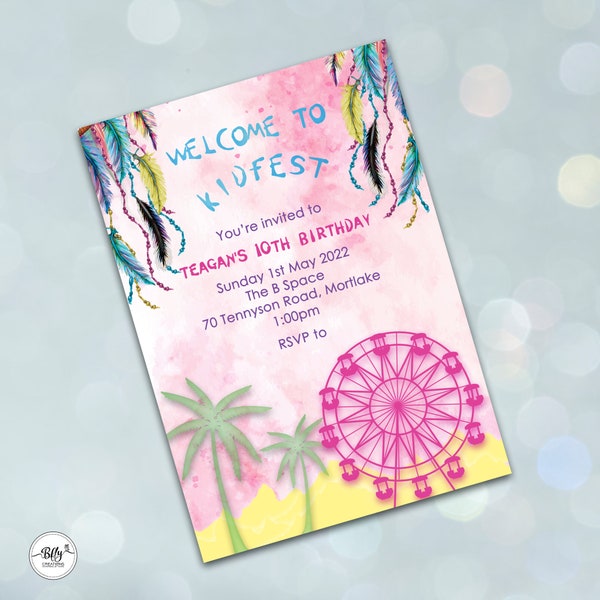 Editable Digital Download Invitation - Kidfest! Festival Themed Birthday Invitation, Carnival, Boho, Edit, Download and Print Yourself