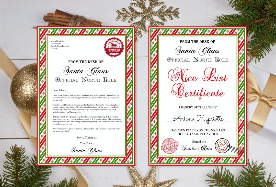 Instant Download Editable Santa Letter and Nice List Certificate ...