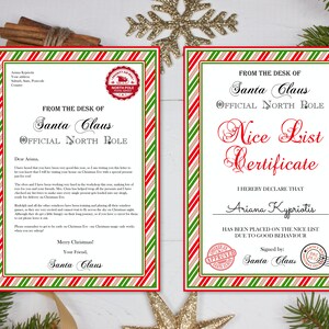 Plantilla de certificado de lista de buenos y carta de Papá Noel editable de descarga instantánea, carta personalizada de Papá Noel