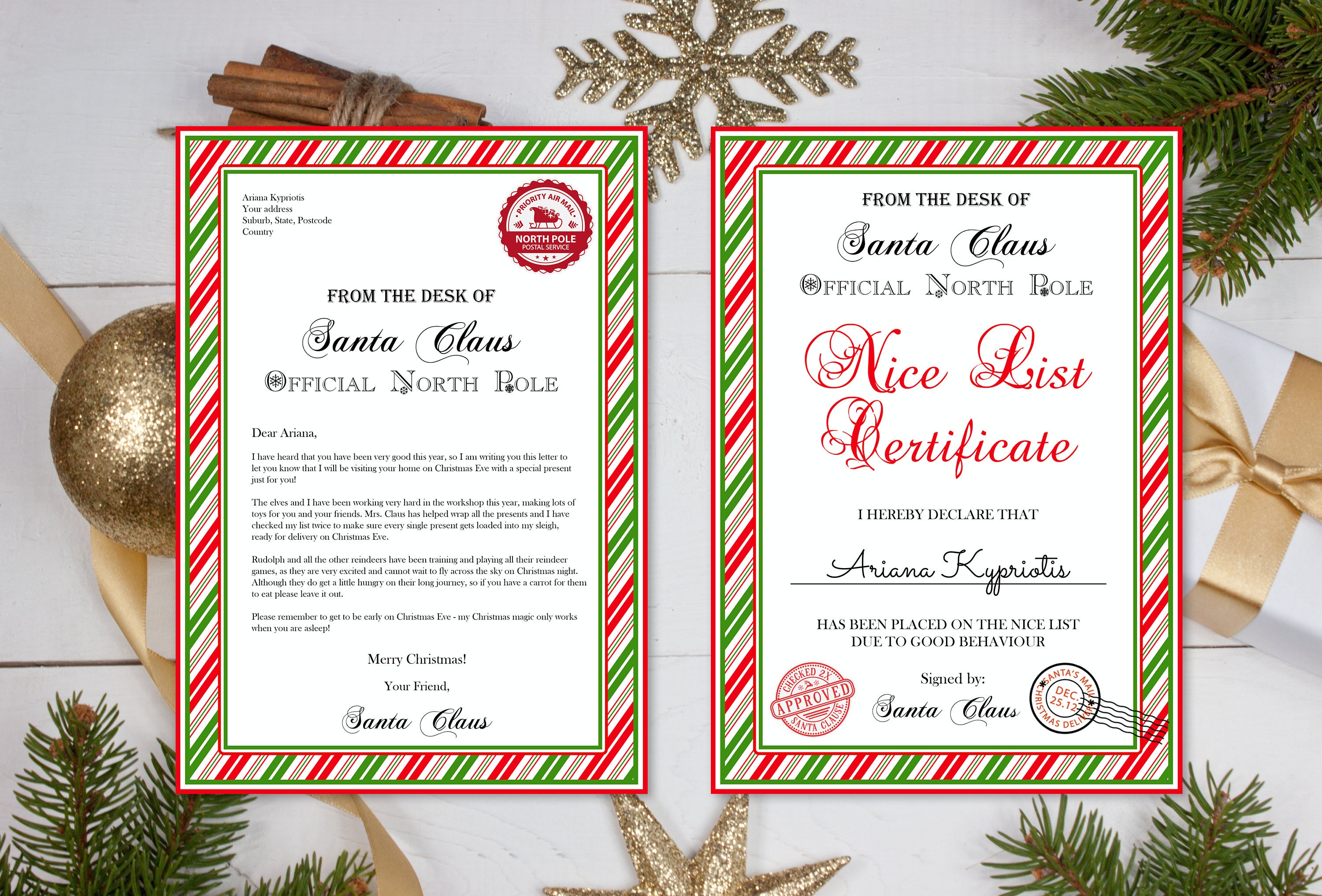 Instant Download Editable Santa Letter and Nice List Certificate ...