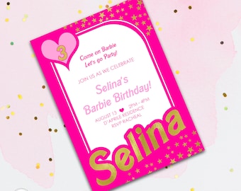 Pink B. Doll Birthday Invitation, Fashion Party (Digital Download)
