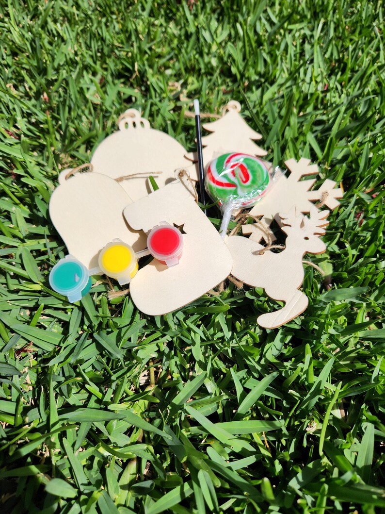 Christmas Kids Party Favours, Ready to Paint Your Own Wooden Ornament