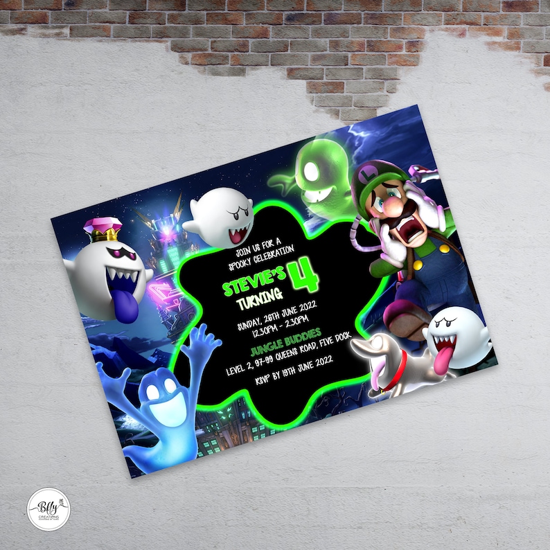 DESCARGA DIGITAL Invitación de cumpleaños temática de Luigi's Mansion 3