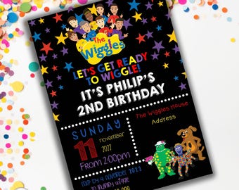 NEUE Wiggles Charaktere Themed Geburtstagseinladung, bearbeitbare digitale Download Einladung, bearbeiten, herunterladen und selbst drucken