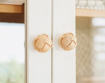 2 Piece Natural Rattan Knobs, Rattan Handle, Bamboo Door Knobs, Rattan Drawer Knobs & Pulls