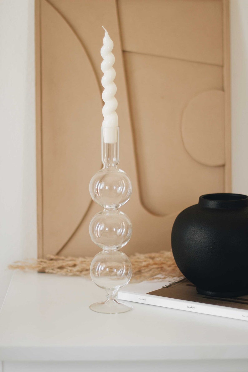 Nordischer Stil Kerzenhalter aus Glas, minimalistisches Design, Wohnzimmerdekor, Designs für Sie, handgemachter Kerzenständer aus Glas, skandinavisches Dekor Bild 1