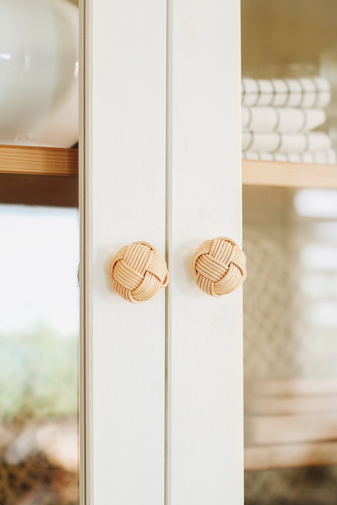 2 Piece Natural Rattan Knobs, Rattan Handle, Bamboo Door Knobs, Rattan