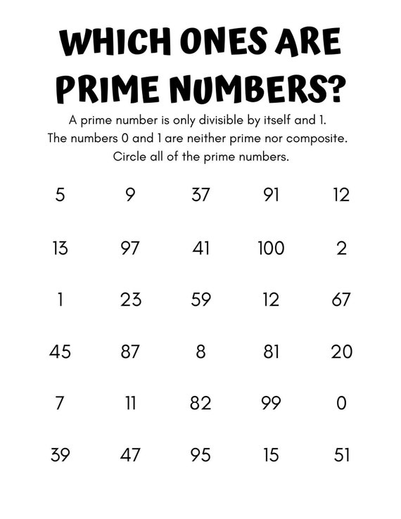 Prime Numbers Printables, Elementary School Printables, Math Worksheet Printable, School Worksheets, Digital Downloads, Downloads for School