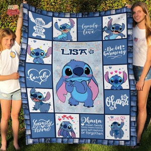 Personalized Name Cute Lilo And Stitch Fleece Blanket, Premium Sherpa Blanket, Funny Stitch Blanket, Blanket For Stitch Lovers