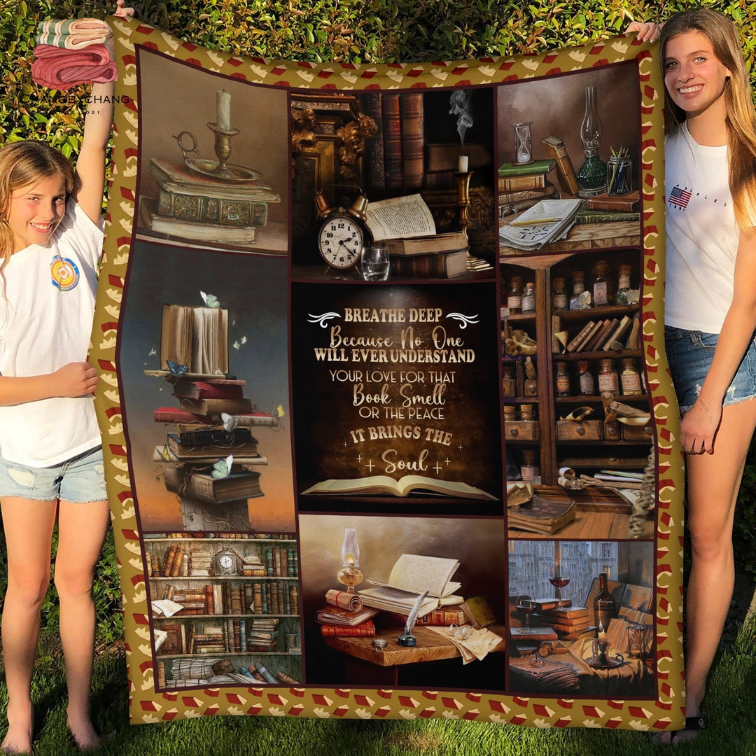 Book Blanket Book Smell Fleece Blanket, Premium Sherpa Blanket, Reading