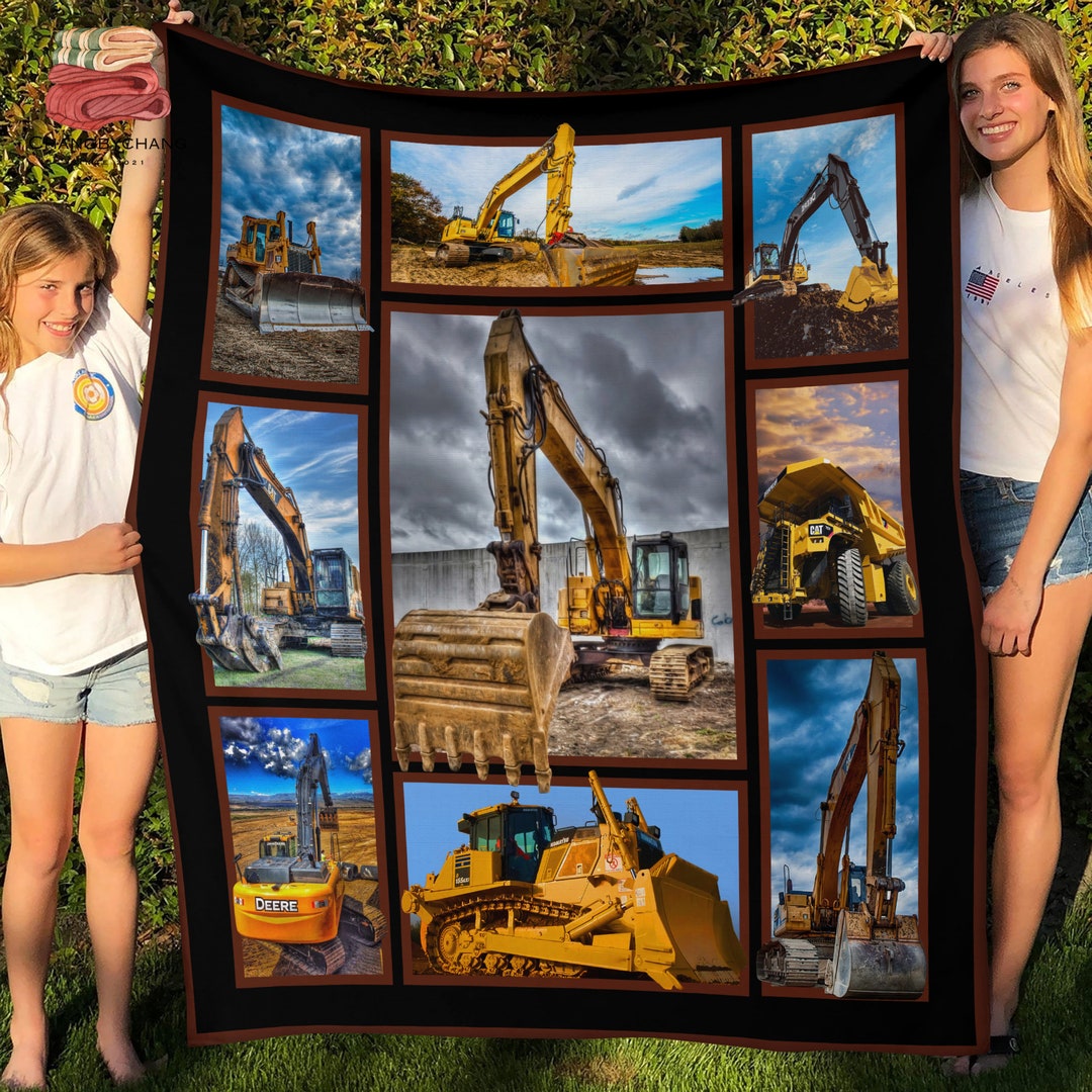 Excavator Fleece Blanket, Premium Sherpa Blanket, Dad Gift Ideas