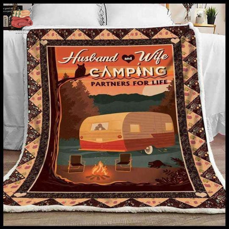 Husband and Wife Camping Partners for Life Fleece Blanket, Premium