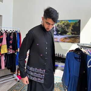 Handmade Men&#39;s Afghan Vest - Afghan Embroidered Waskat - Ethnic Inspired Design - Perfect Gift for Him - Afghan Party/Wedding Vest for Men-