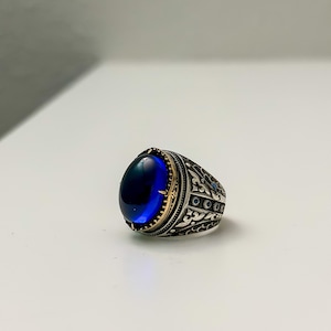 Blue Stone Handmade Afghan Ring | Gemstone | 925 Silver | Perfect Gift - Vintage Style Men&#39;s Jewelry | Size 11 - Antique Style Ring