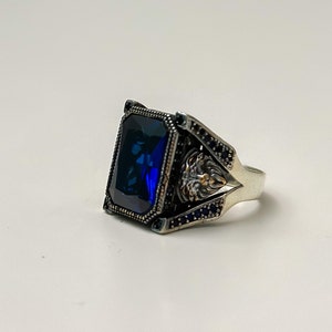 Blue Rustic Handmade Afghan Ring | Gemstone | 925 Silver | Perfect Gift - Vintage Style Men&#39;s Jewelry | Size 10 - Oriental Style Ring