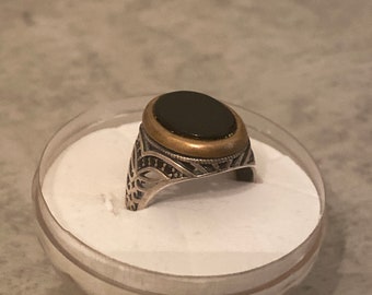 Anello Uomo Argento 925 Con Onice Nera Naturale - Ovale - Taglie Disponibili - D05