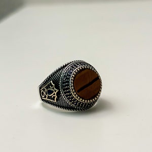 Vintage Handmade Ring, Afghan Handmade Silver Ring, Agate Mens Ring, Brown Stone, Birthday Gift, 925k Silver Ring, Gift for Him Size 11