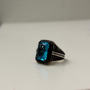 Blue Rustic Handmade Afghan Ring | 925 Silver | Perfect Gift - Vintage Style Men&#39;s Jewelry | Size 10.5 - Oriental Style Ring
