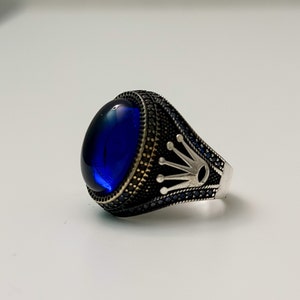 Blue Stone Handmade Afghan Ring | Gemstone | 925 Silver | Perfect Gift - Vintage Style Men&#39;s Jewelry | Size 11 - Antique Style Ring