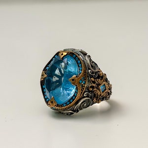 Blue Rustic Handmade Afghan Ring | 925 Silver | Perfect Gift - Vintage Style Men&#39;s Jewelry | Size 11 - Oriental Style Ring