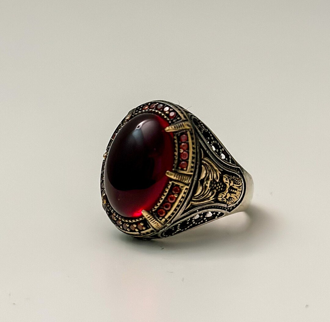Red Rustic Handmade Afghan Ring Oval 925 Silver Perfect Gift Vintage ...